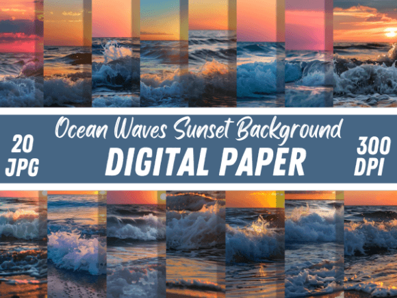Capturing Coastal Calm: Ocean Waves Sunset Printable Backgrounds