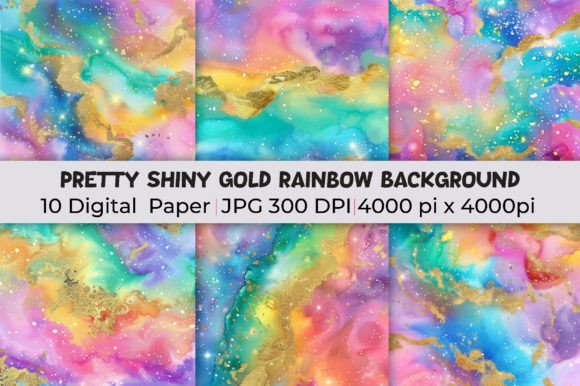 Transform Your Designs with Pretty Shiny Gold Rainbow Backgrounds